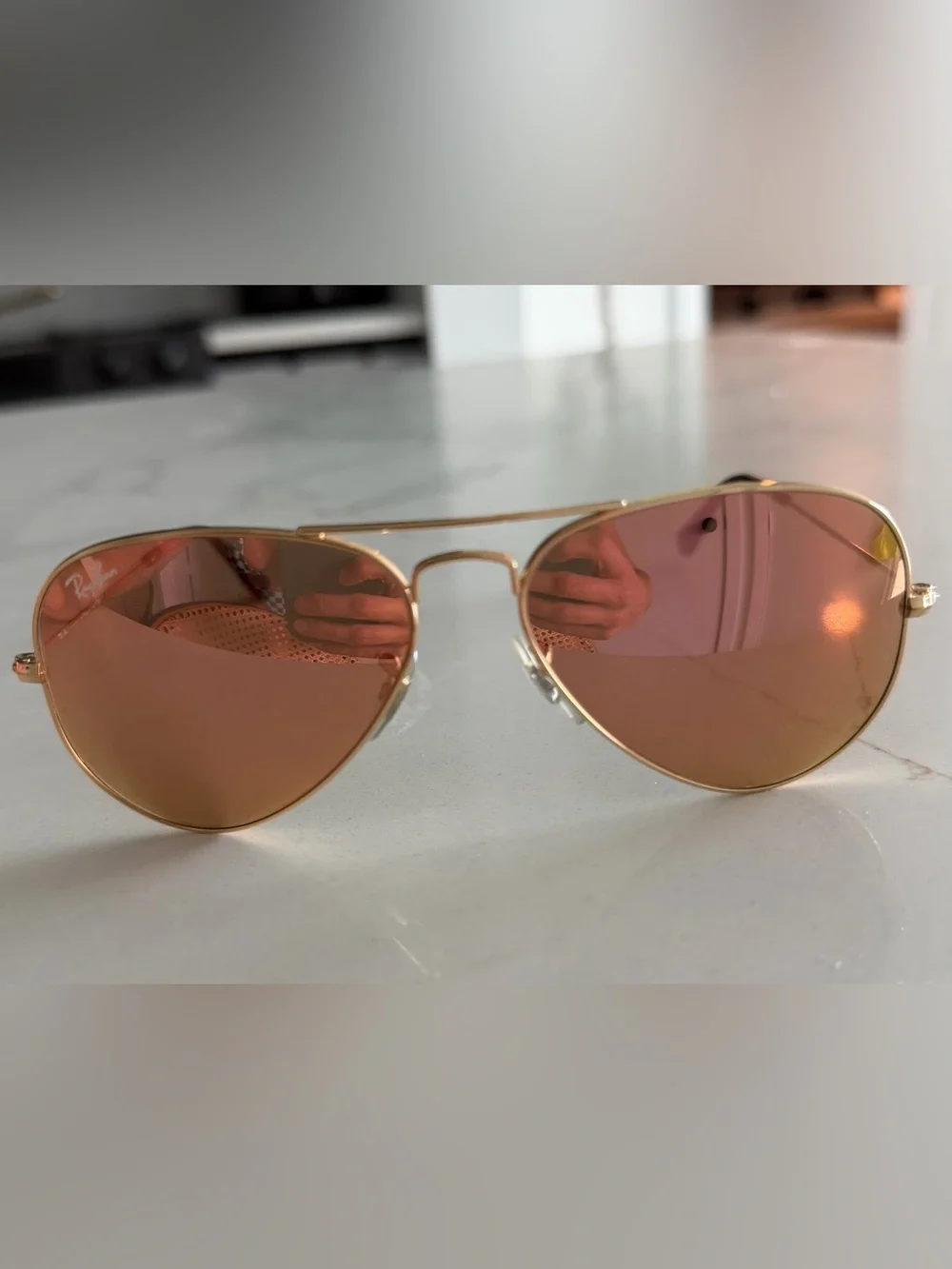Ray-Ban Aviator Sunglasses with Pink Lenses and Gold Frame